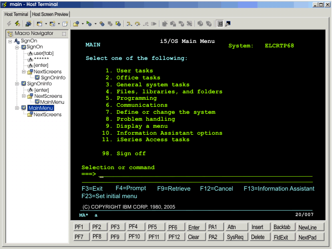 Macro recording using the host terminal